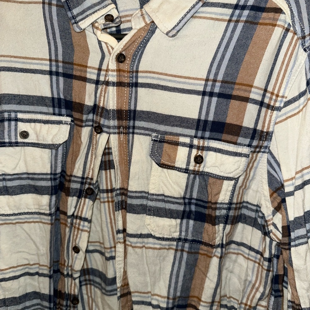 Goodfellow & Co Blue and Brown Plaid Casual Button Down Shirt